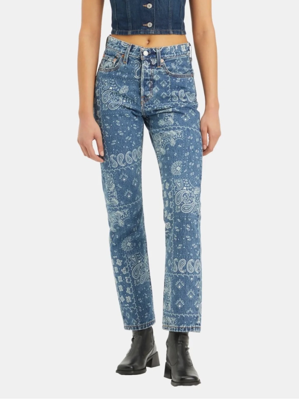 Levi's 501 Blue Bandana Print Straight-Leg Jeans 25x30